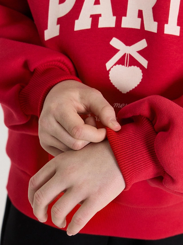 Джемпер для девочек красный с принтом и надписью "Paris" - 7