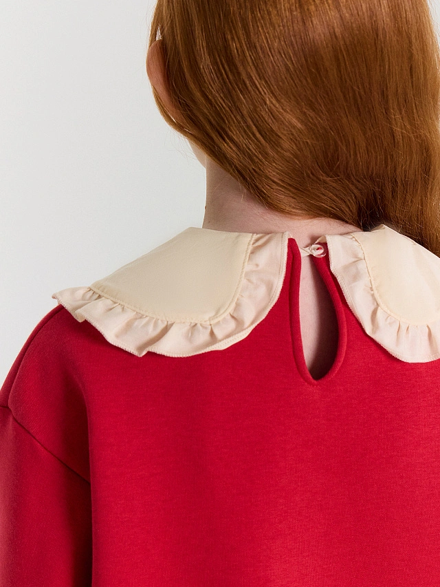 Джемпер для девочек красный с принтом и надписью "Paris" - 8