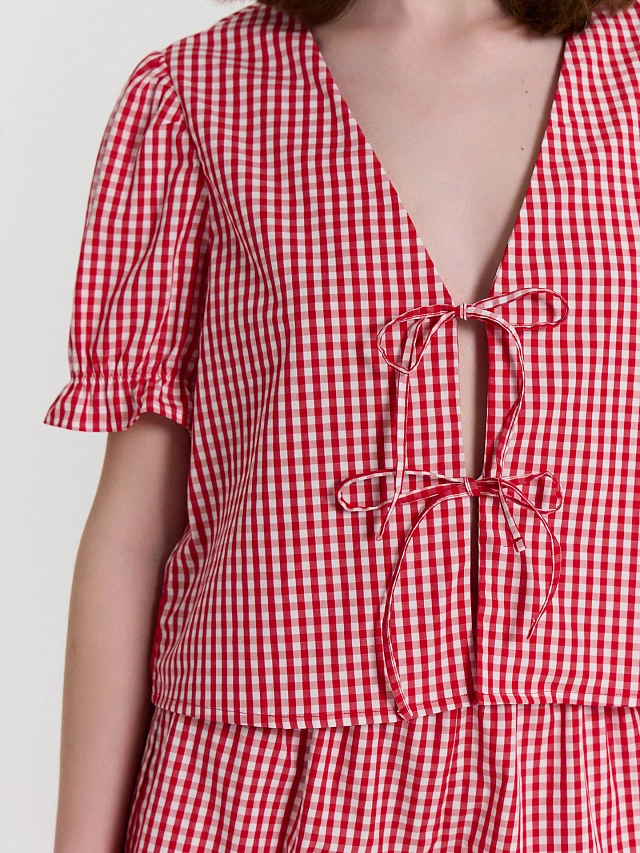 Комплект домашний женский красный в клетку - 6