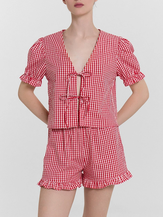Комплект домашний женский красный в клетку - 8