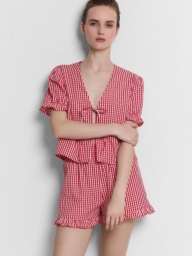 Комплект домашний женский красный в клетку - 9