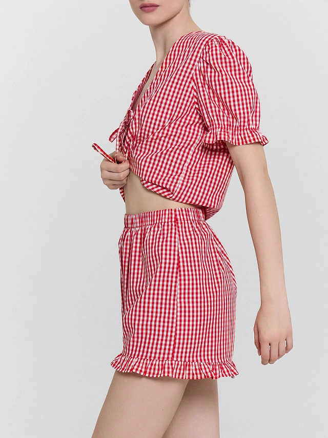 Комплект домашний женский красный в клетку - 10
