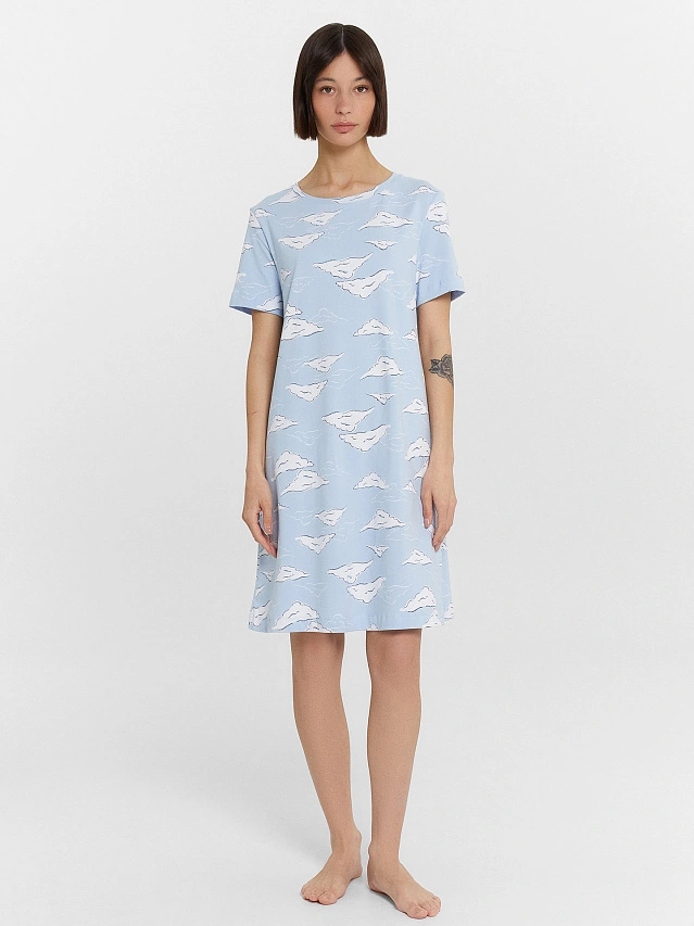 Сорочка ночная женская голубая с принтом - 5