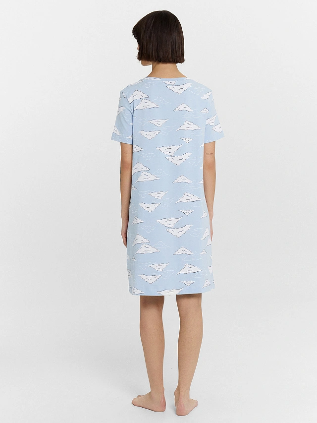 Сорочка ночная женская голубая с принтом - 6