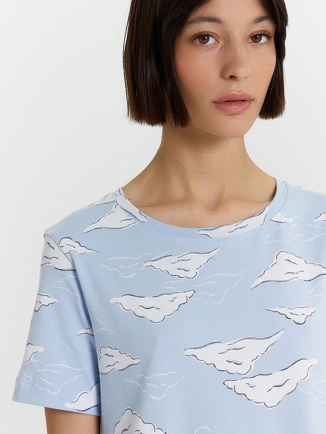 Сорочка ночная женская голубая с принтом - 8