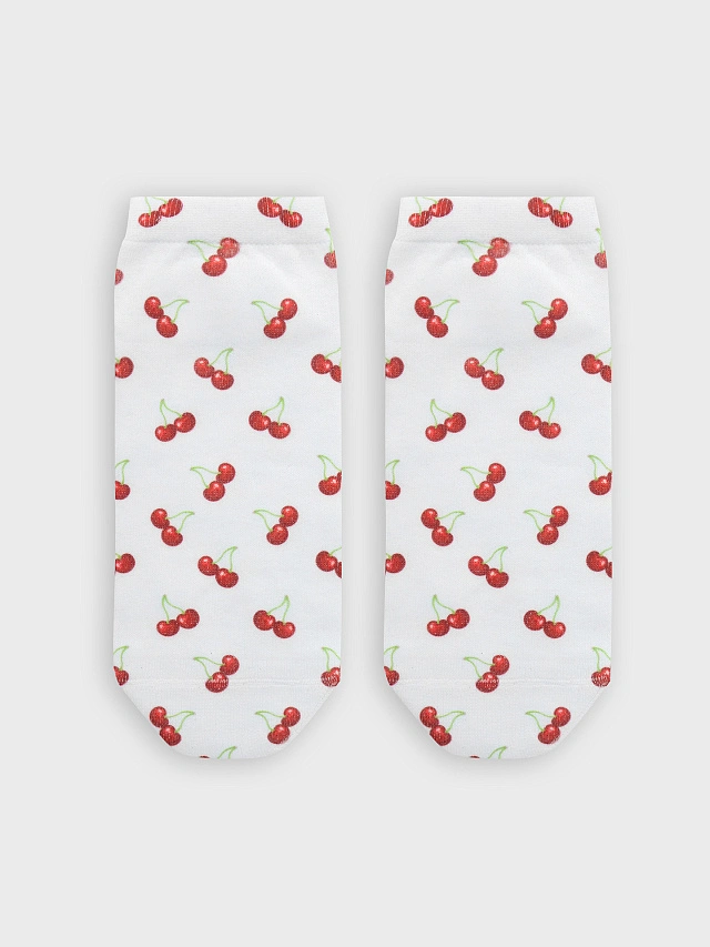 Носки женские белые с узором "вишенки" - 5