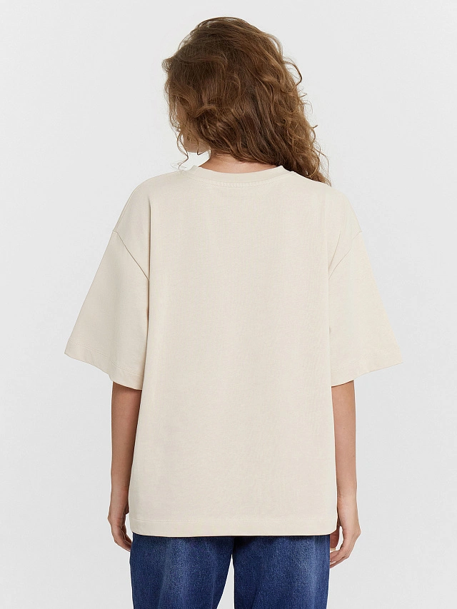 Футболка женская бежевая оверсайз - 2