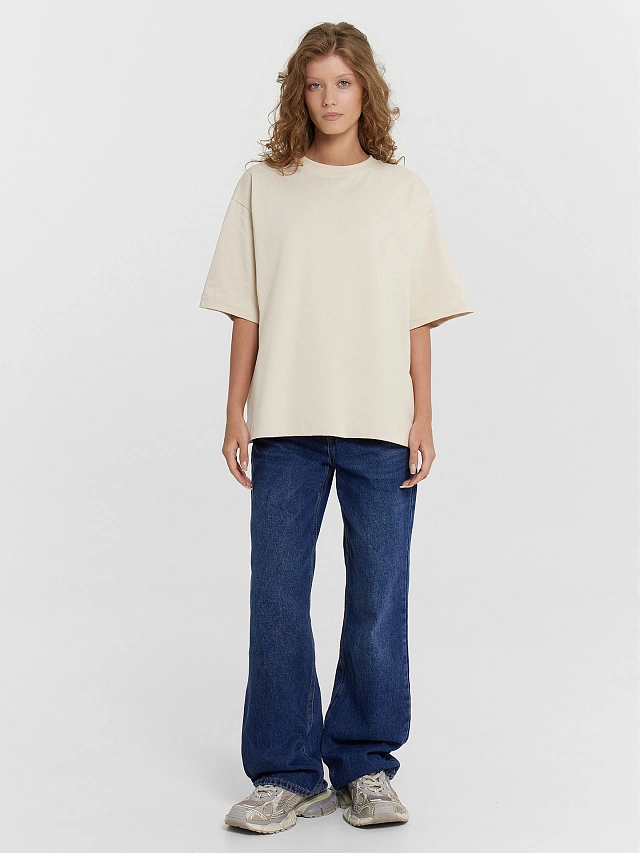 Футболка женская бежевая оверсайз - 3