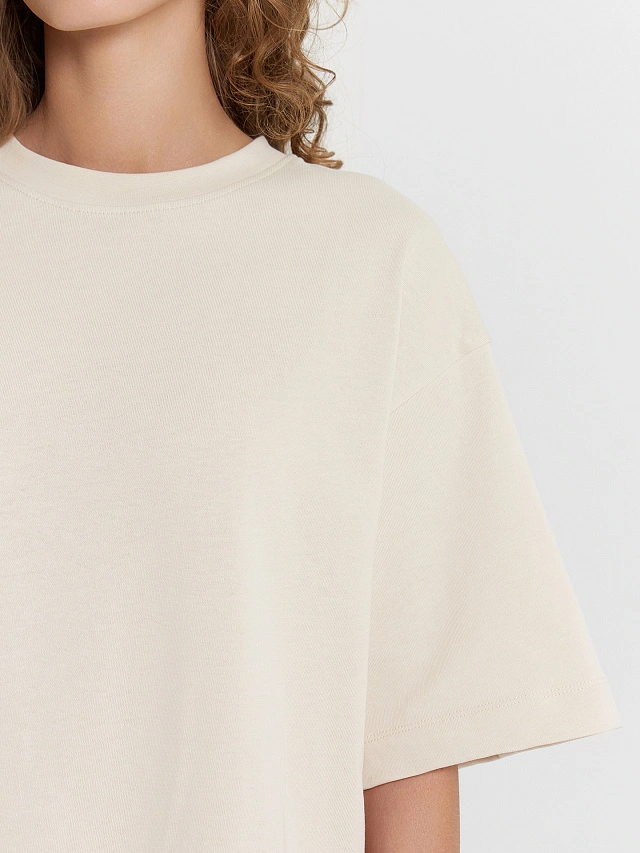 Футболка женская бежевая оверсайз - 5