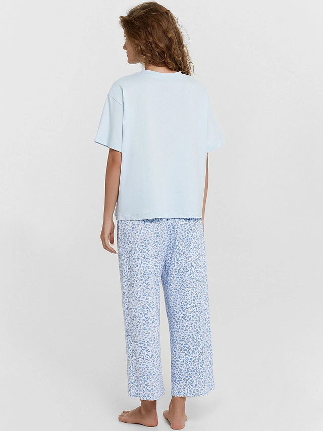 Комплект домашний женский голубой с принтом и надписью "Dolce Vita" - 2