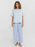 Комплект домашний женский голубой с принтом и надписью "Dolce Vita"