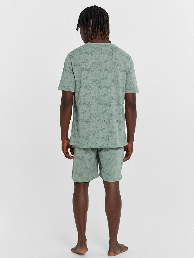 Комплект домашний мужской зеленый с принтом - 2