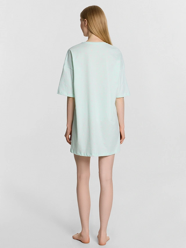 Туника домашняя женская мятная с принтом "сердечки" - 2