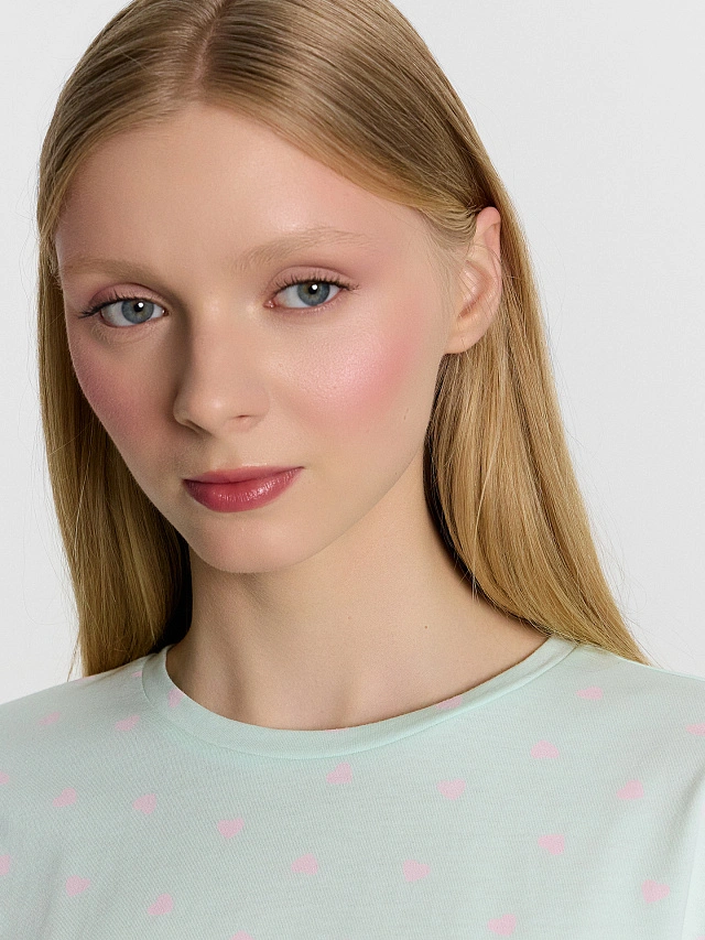 Туника домашняя женская мятная с принтом "сердечки" - 4