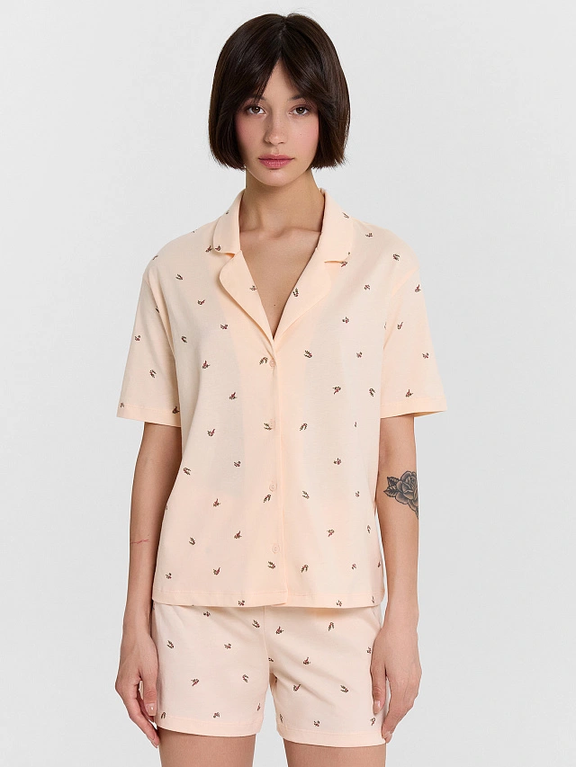 Комплект домашний женский персиковый с принтом - 3