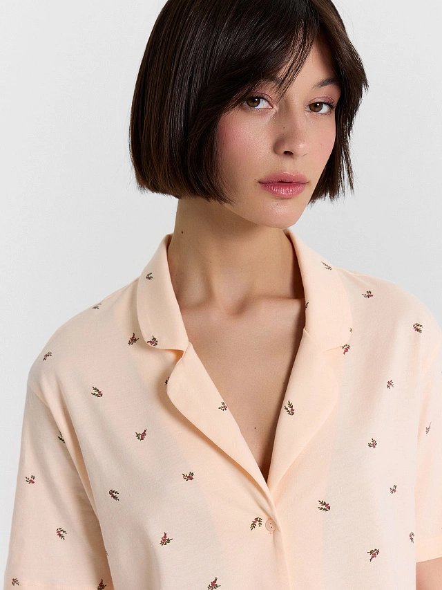 Комплект домашний женский персиковый с принтом - 6