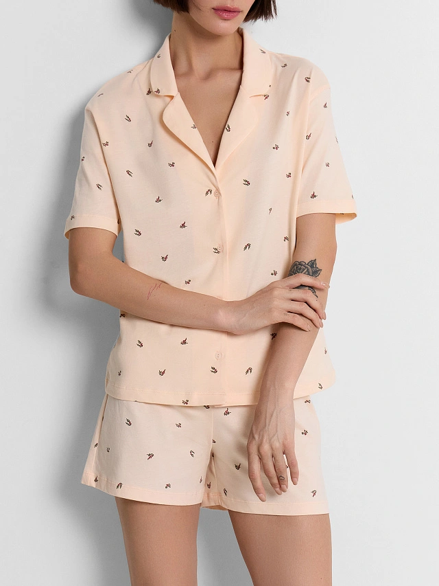 Комплект домашний женский персиковый с принтом - 9