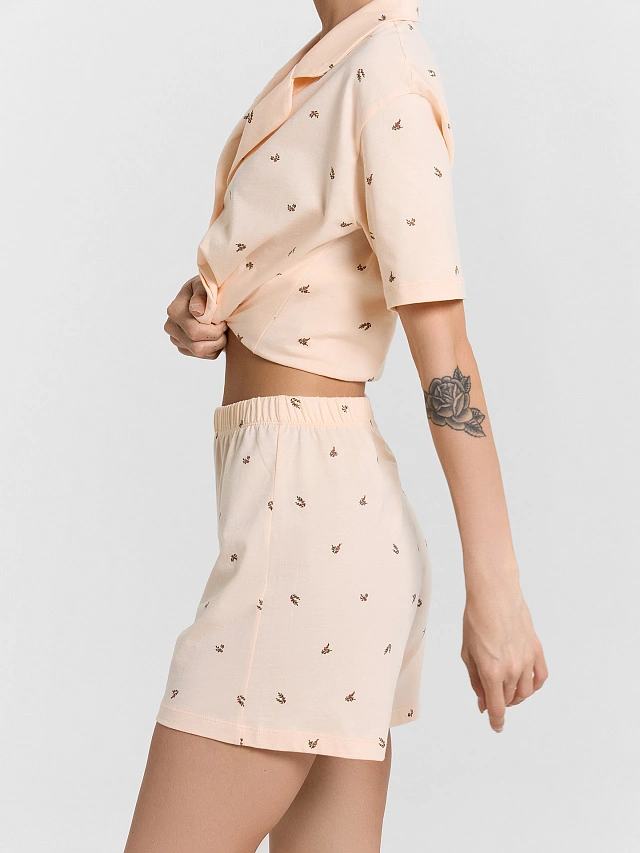 Комплект домашний женский персиковый с принтом - 10