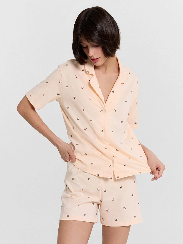 Комплект домашний женский персиковый с принтом - 12