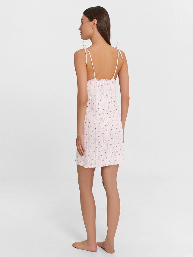 Сорочка ночная женская розовая с цветочным принтом - 2