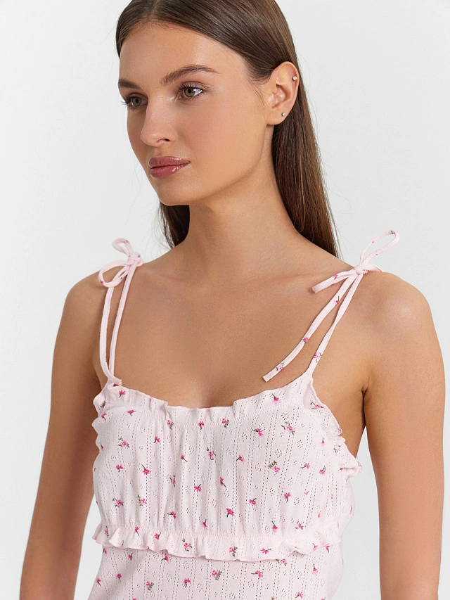 Сорочка ночная женская розовая с цветочным принтом - 4