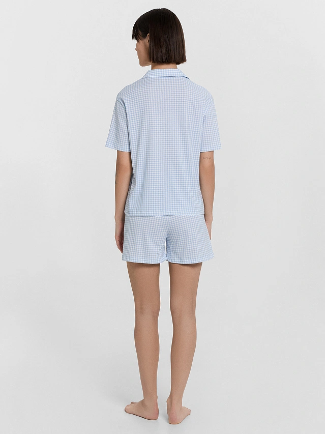 Комплект домашний женский голубой в клетку - 3