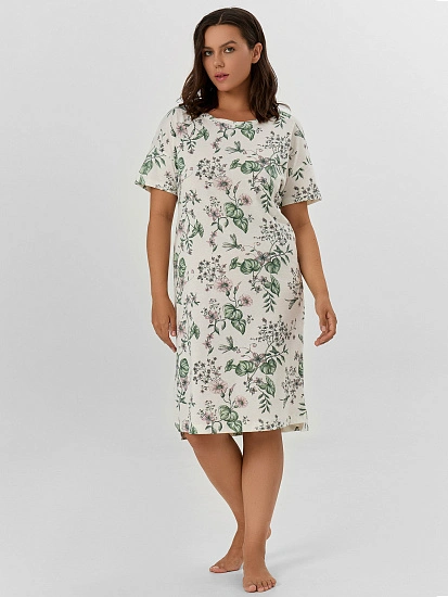 картинка Сорочка ночная женская кремовая с цветочным принтом  от магазина стильной одежды Mark Formelle