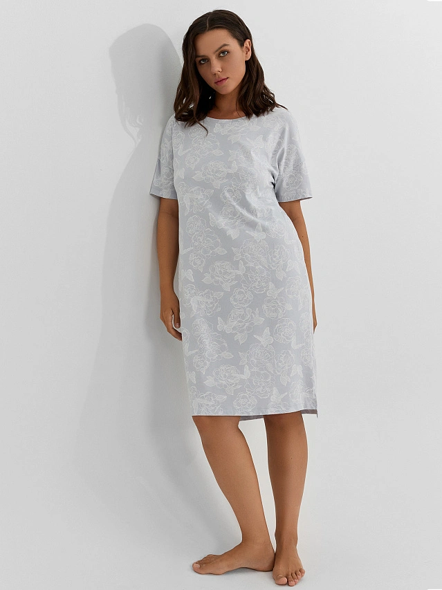 Сорочка ночная женская голубая с цветочным принтом - 5