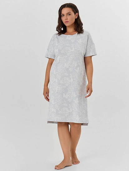картинка Сорочка ночная женская голубая с цветочным принтом  от магазина стильной одежды Mark Formelle