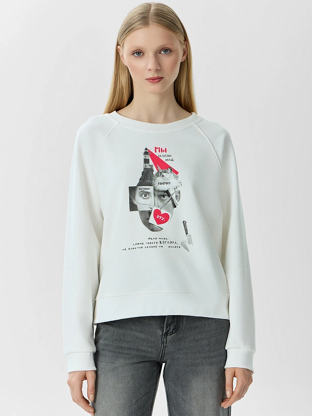 Свитшот белый с надписью "Надо мною, кроме твоего взгляда, не властно лезвие ни одного..." - 2