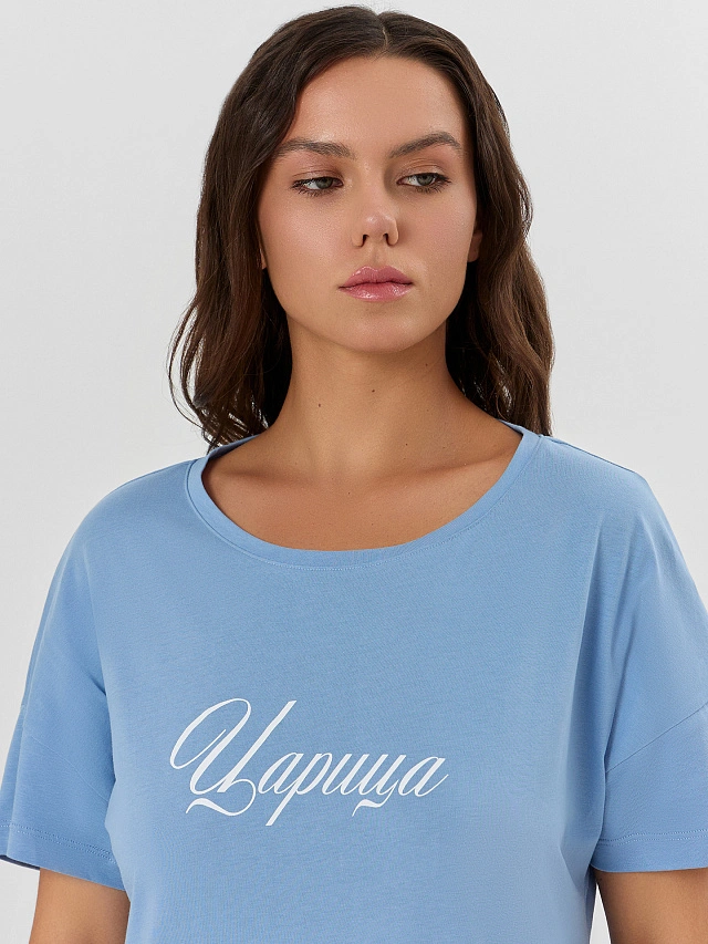 Сорочка ночная женская голубая с надписью "Царица" - 3