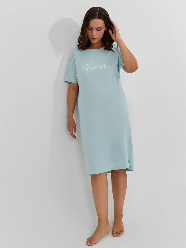 Сорочка ночная женская голубая с надписью "Царица" - 5