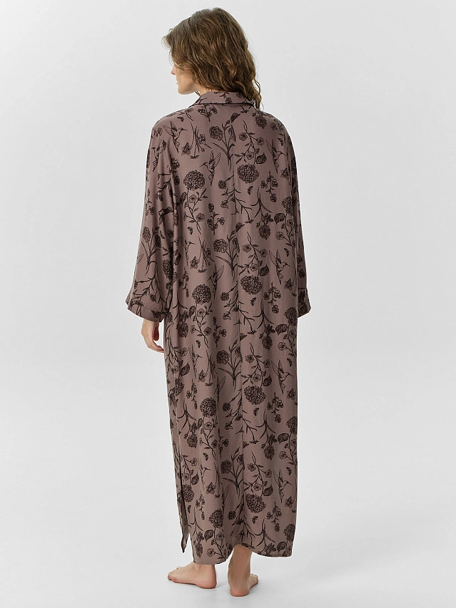 Платье женское домашнее коричневое с цветочным принтом - 2