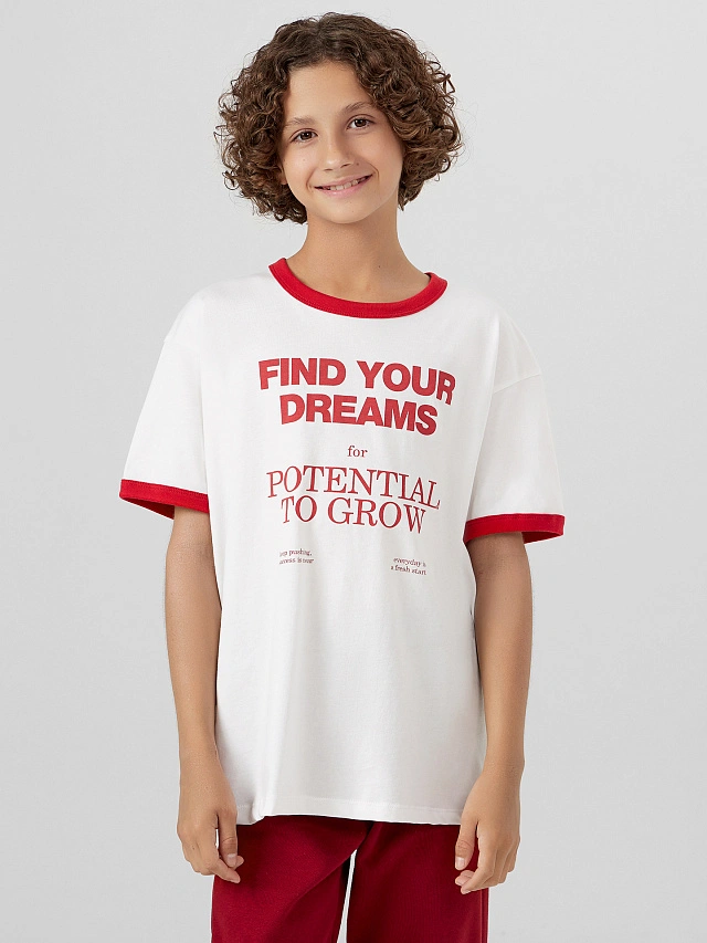 Футболка для мальчиков белая с надписью "Find your dreams" - 2