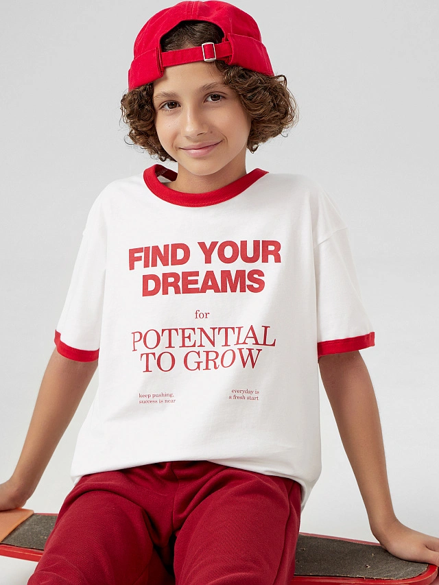 Футболка для мальчиков белая с надписью "Find your dreams" - 8