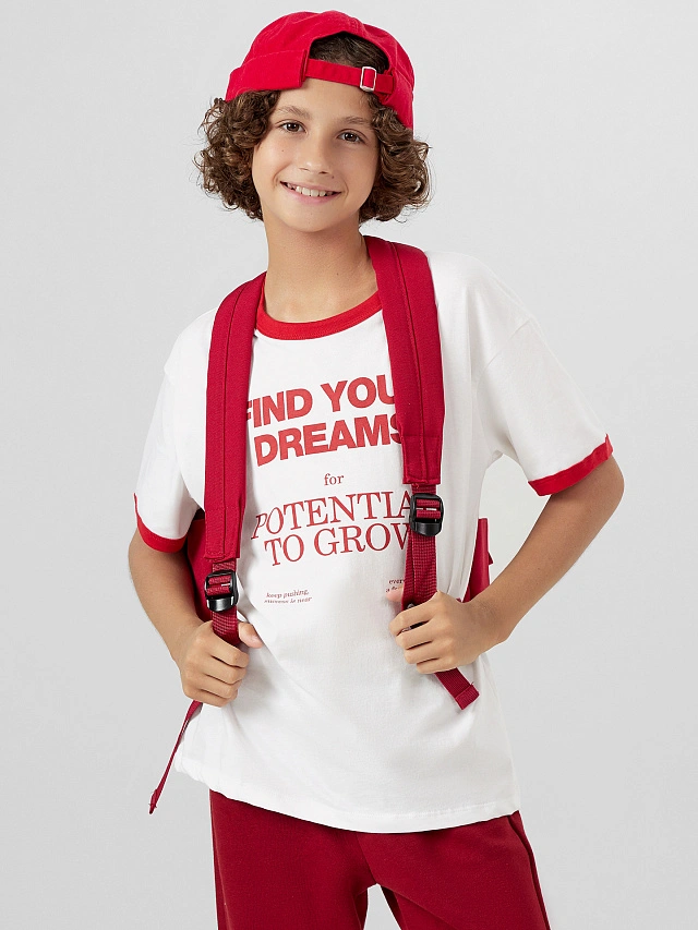 Футболка для мальчиков белая с надписью "Find your dreams" - 10