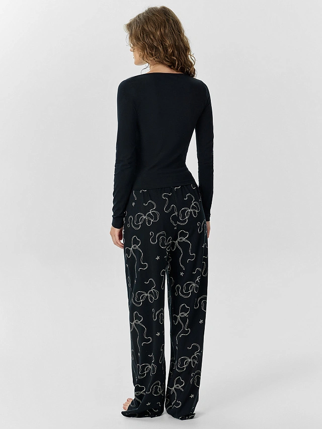 Комплект домашний женский черный с принтом - 2