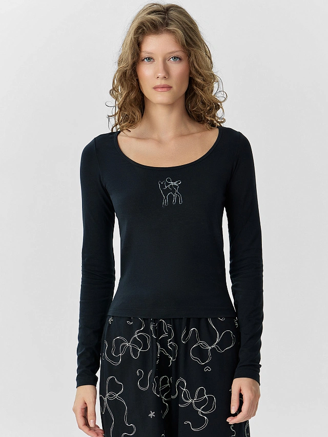 Комплект домашний женский черный с принтом - 3