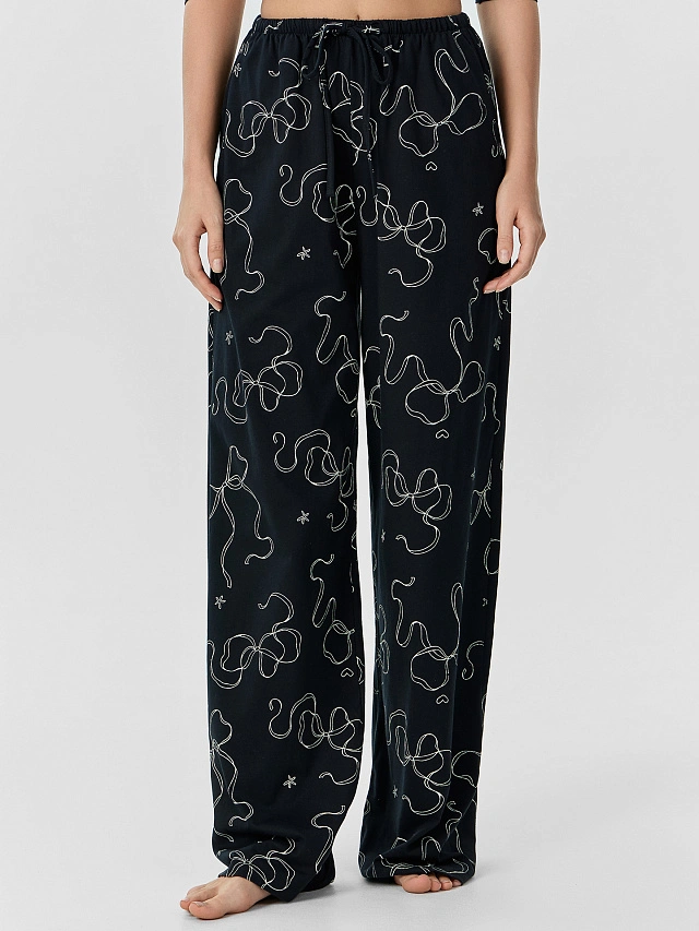 Комплект домашний женский черный с принтом - 4