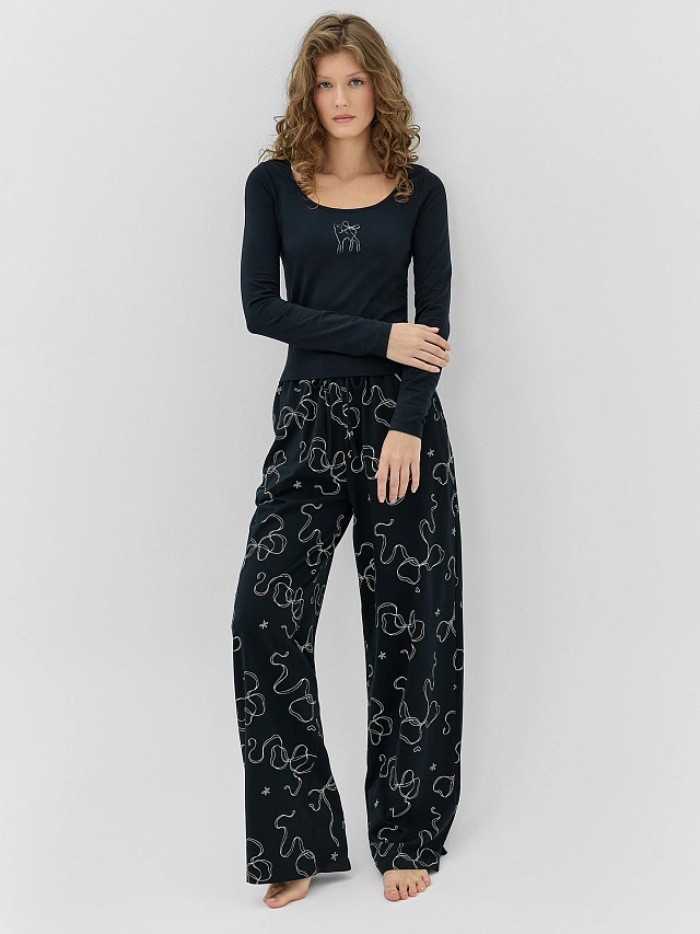 Комплект домашний женский черный с принтом - 7