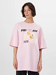 Футболка женская розовая с принтом и надписью "feel the joy"