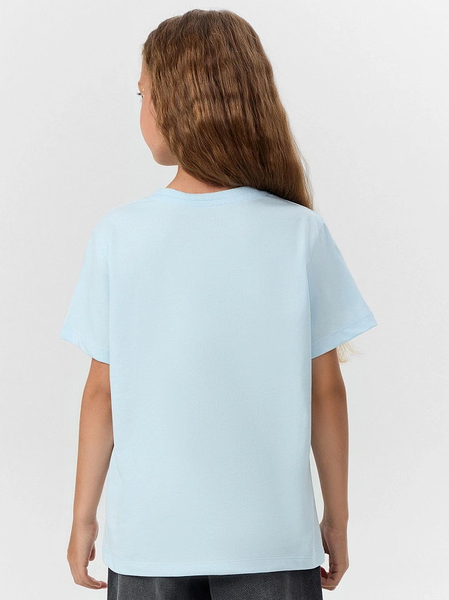 Футболка для девочек голубая с принтом и надписью "superstar" - 3