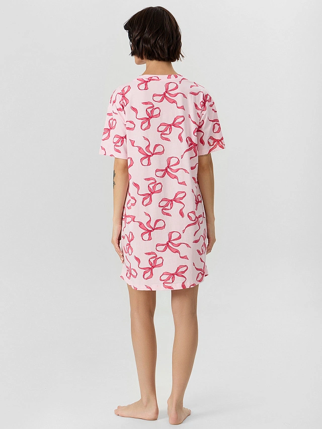 Сорочка ночная женская розовая с бантиками - 3