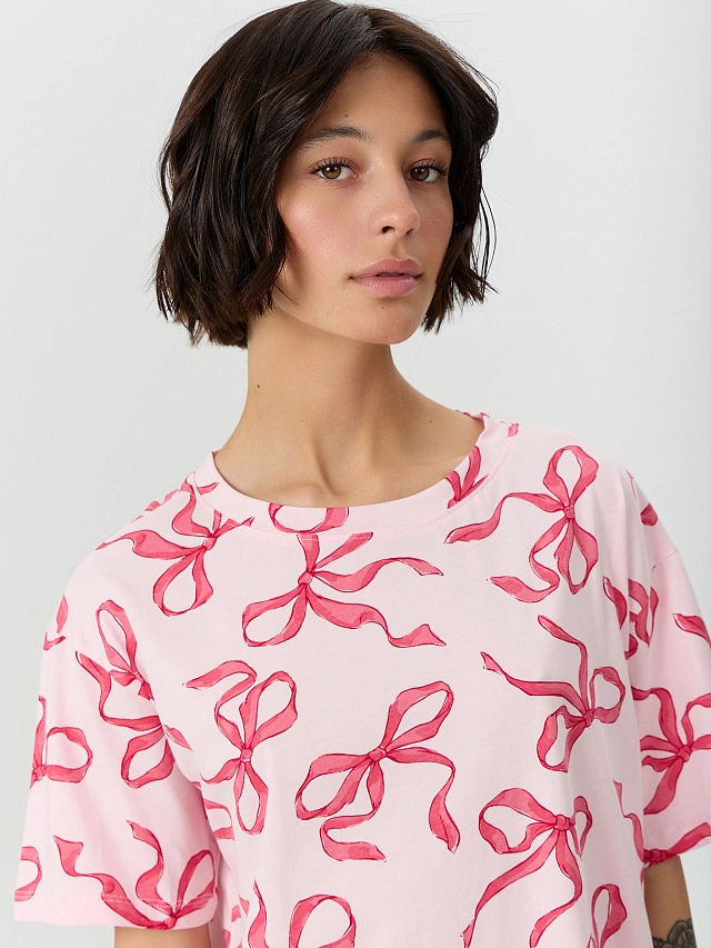 Сорочка ночная женская розовая с бантиками - 4