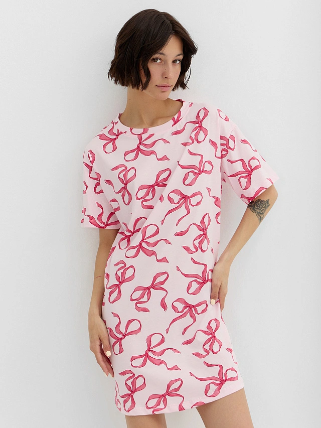 Сорочка ночная женская розовая с бантиками - 5