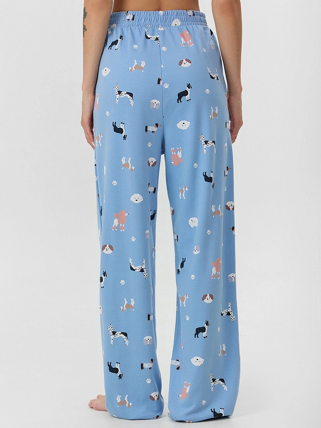 Комплект домашний женский голубой с рисунком собачки - 6