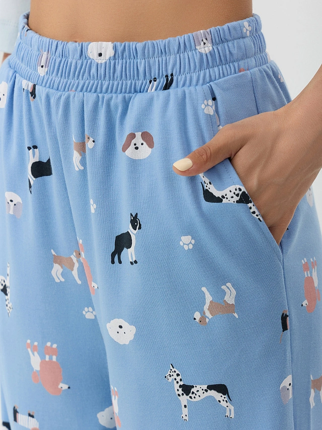 Комплект домашний женский голубой с рисунком собачки - 7