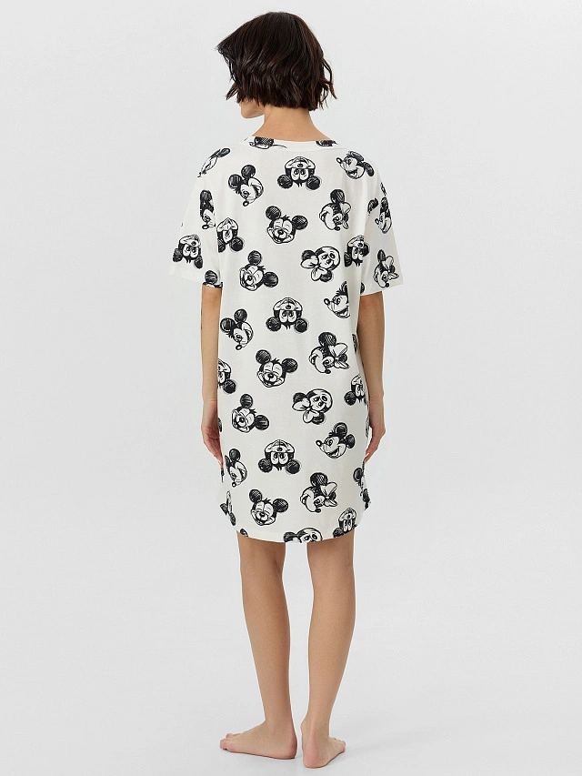 Туника ночная женская кремовая с принтом "Микки Маус" - 3
