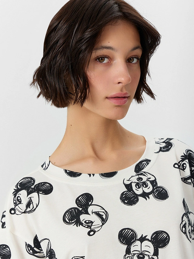 Туника ночная женская кремовая с принтом "Микки Маус" - 4