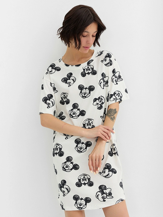 Туника ночная женская кремовая с принтом "Микки Маус" - 5